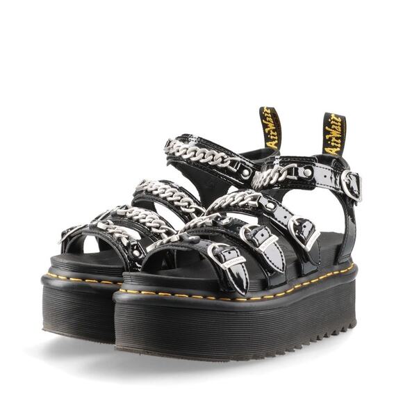Dr. Martens Blaire II 2 Chain Patent Leather Platform Sandal 39 L 8 Black - Picture 1 of 7